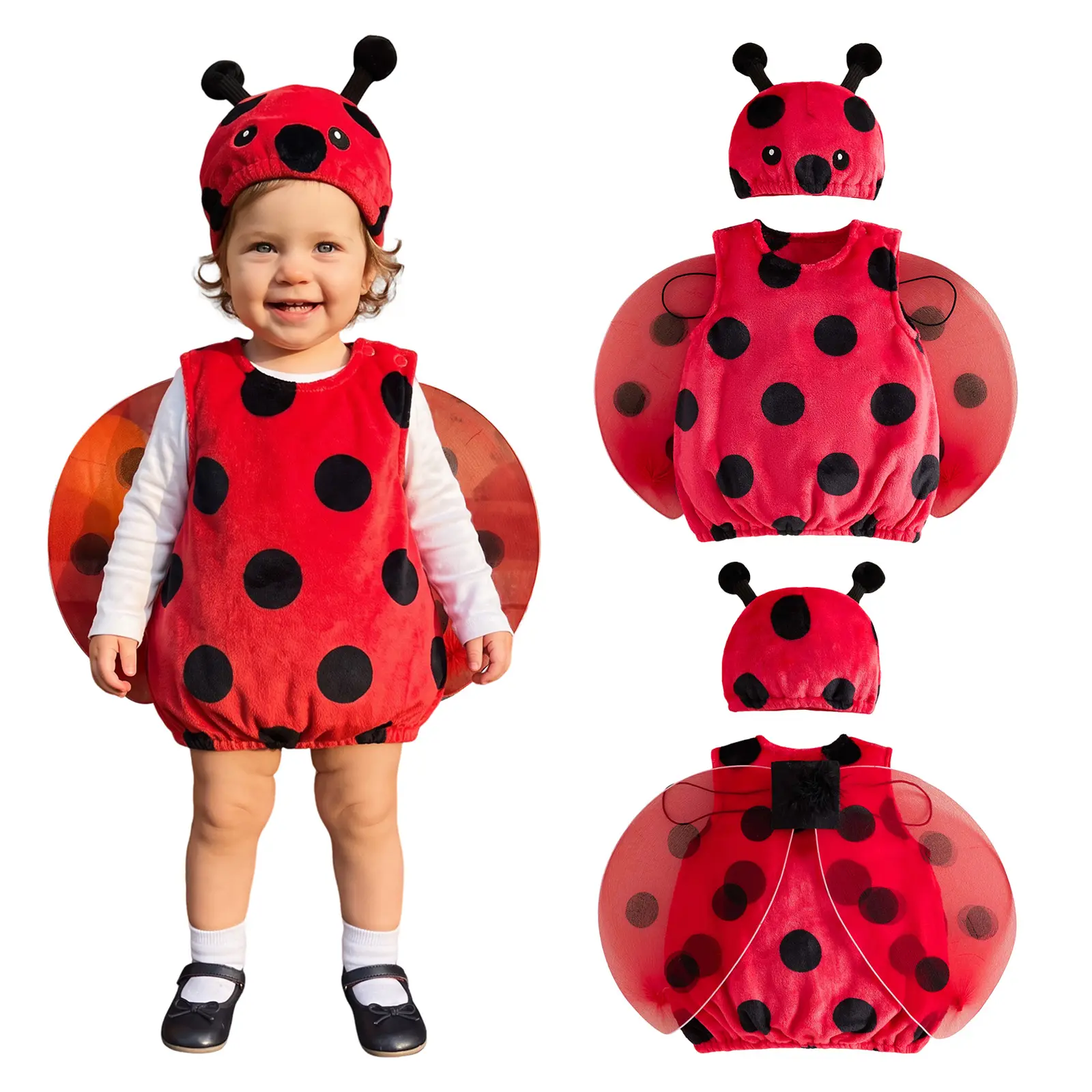 Toddler Baby Little Kid Girl Halloween Ladybug Costume Red Sleeveless Tops with Wing Hat 0-3 Years