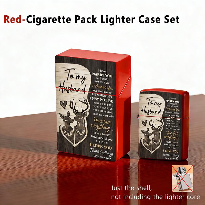 To My Husband Plastic Cigarette Case & Metal Lighter Shell Set, Deer Couple Love Letter Design, Romantic Wedding Anniversary Gift for Men from Wife