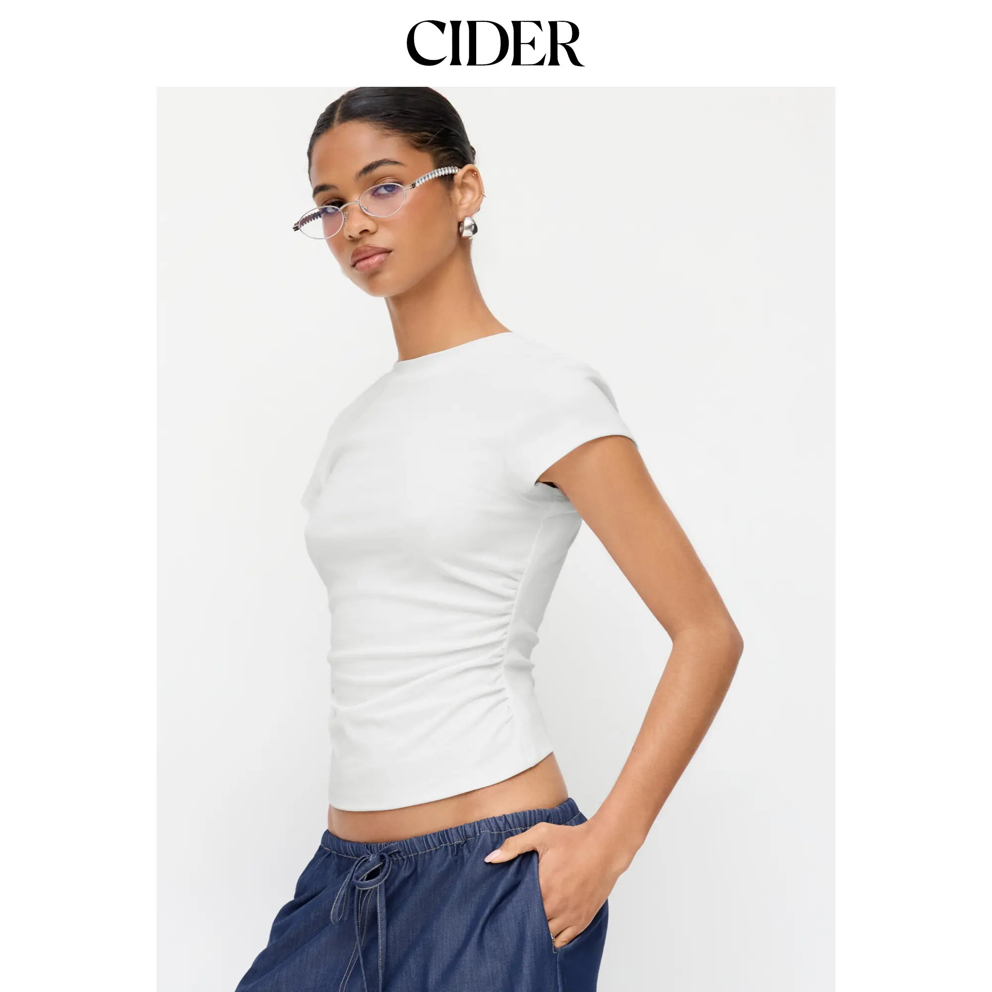 Cider Cotton-blend Ruched Short Sleeve Tee SummerWins SummerFinds