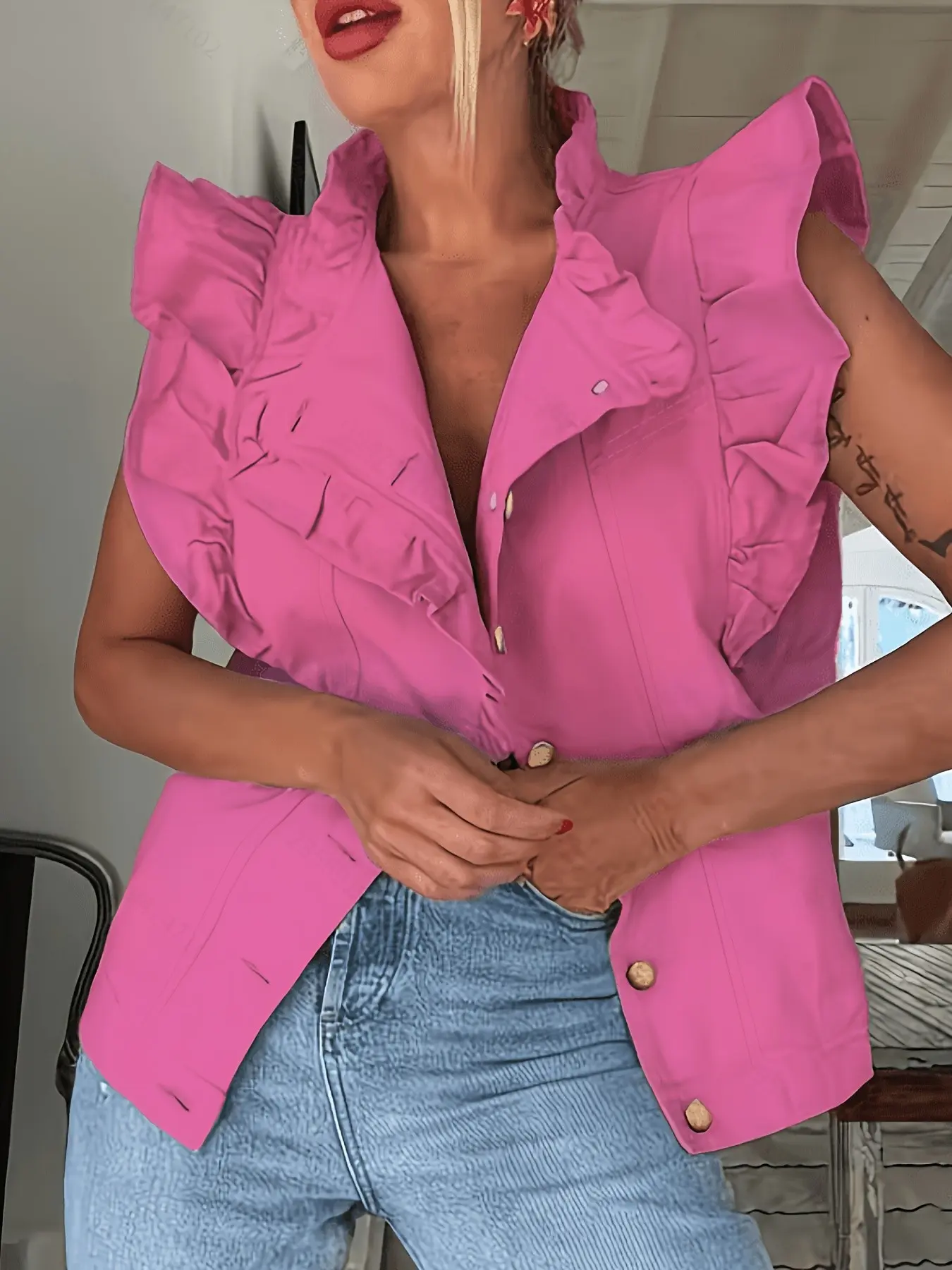 Women's Fashion Sleeveless Vest, Casual Versatile Outerwear for Spring and Fall, European and American Style, Trendy Ladies Jacket