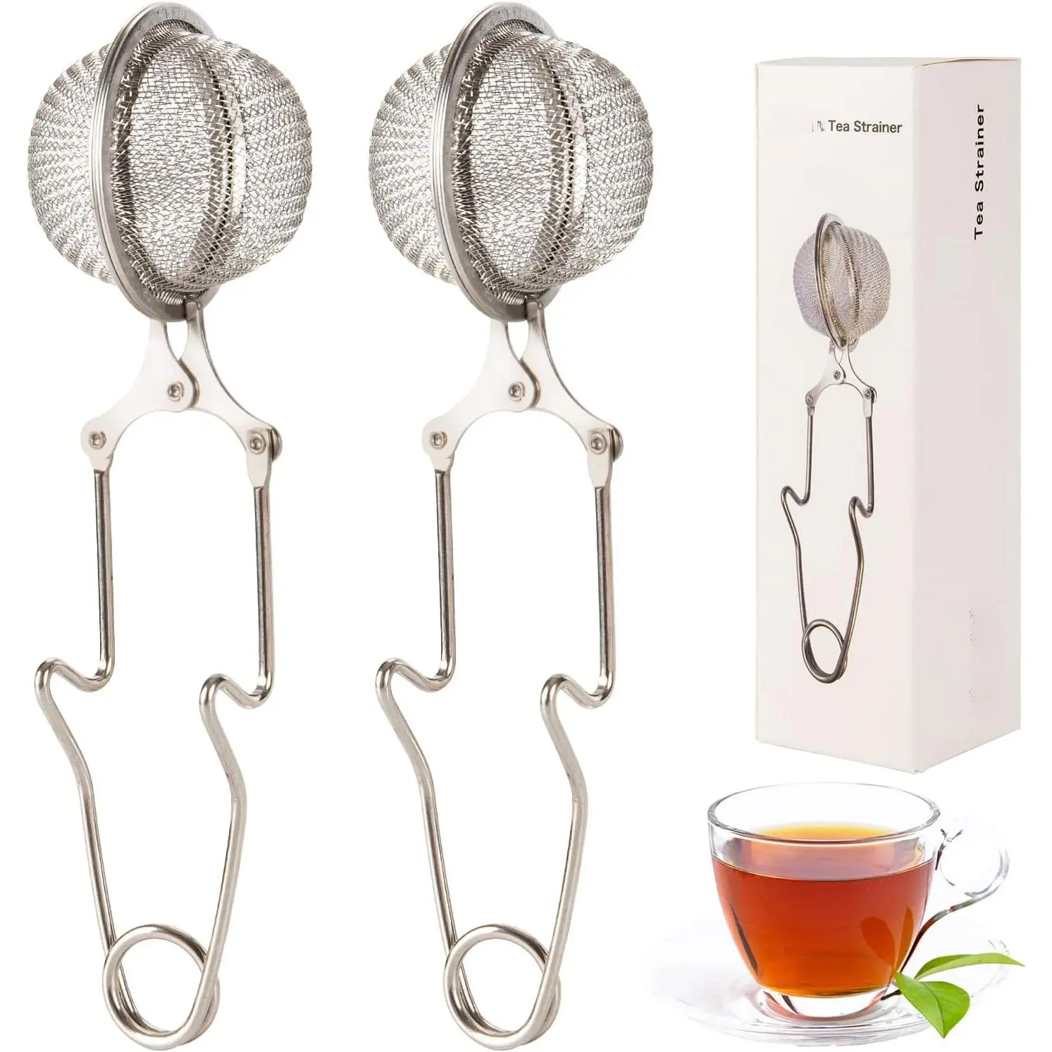 Tea Strainer, Exptolii 2 Pack Stainless Steel Tea Infuser Filter with Handle for Loose Leaf Tea, Spices, Seasonings