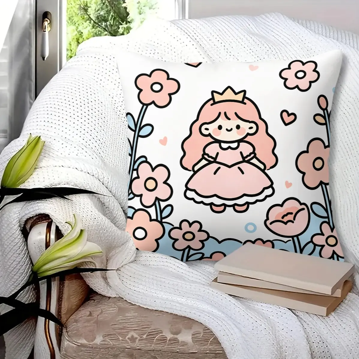 45x45cm 1Pcs Pink Castle Princess Pillow, machine washable, trendy print, soft fluffy creative cushion, heartwarming birthday favor decor gift for girls summer (with insert)