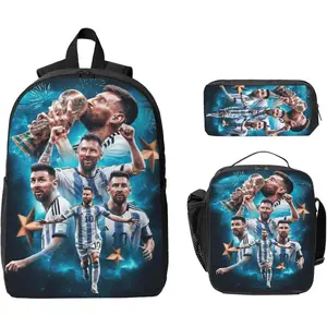 Unisex soccer backpack set, lightweight laptop backpack, includes lunch bag and pencil case, suitable for teenagers and young adults, large capacity, hand washable.