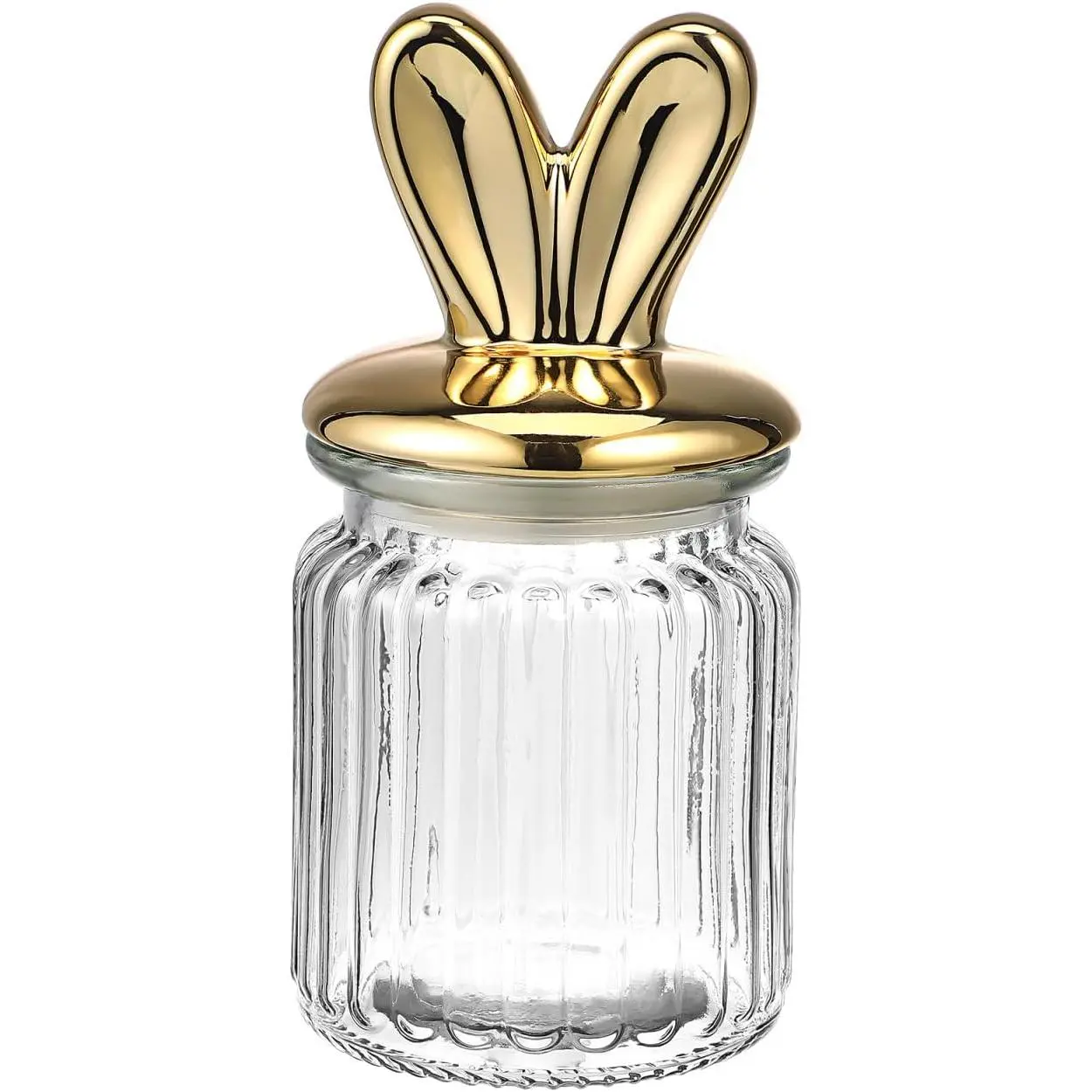 Glass Easter Candy Jar, Bunny Ear Lid Container | Clear Storage Canister with Ceramic Bunny Top & Rubber Seal for Sweets, Cookies & Spring Decor