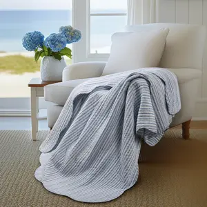 Martha Stripe Throw Stripe Blue White Quilted Throw (50x60in.) Cotton