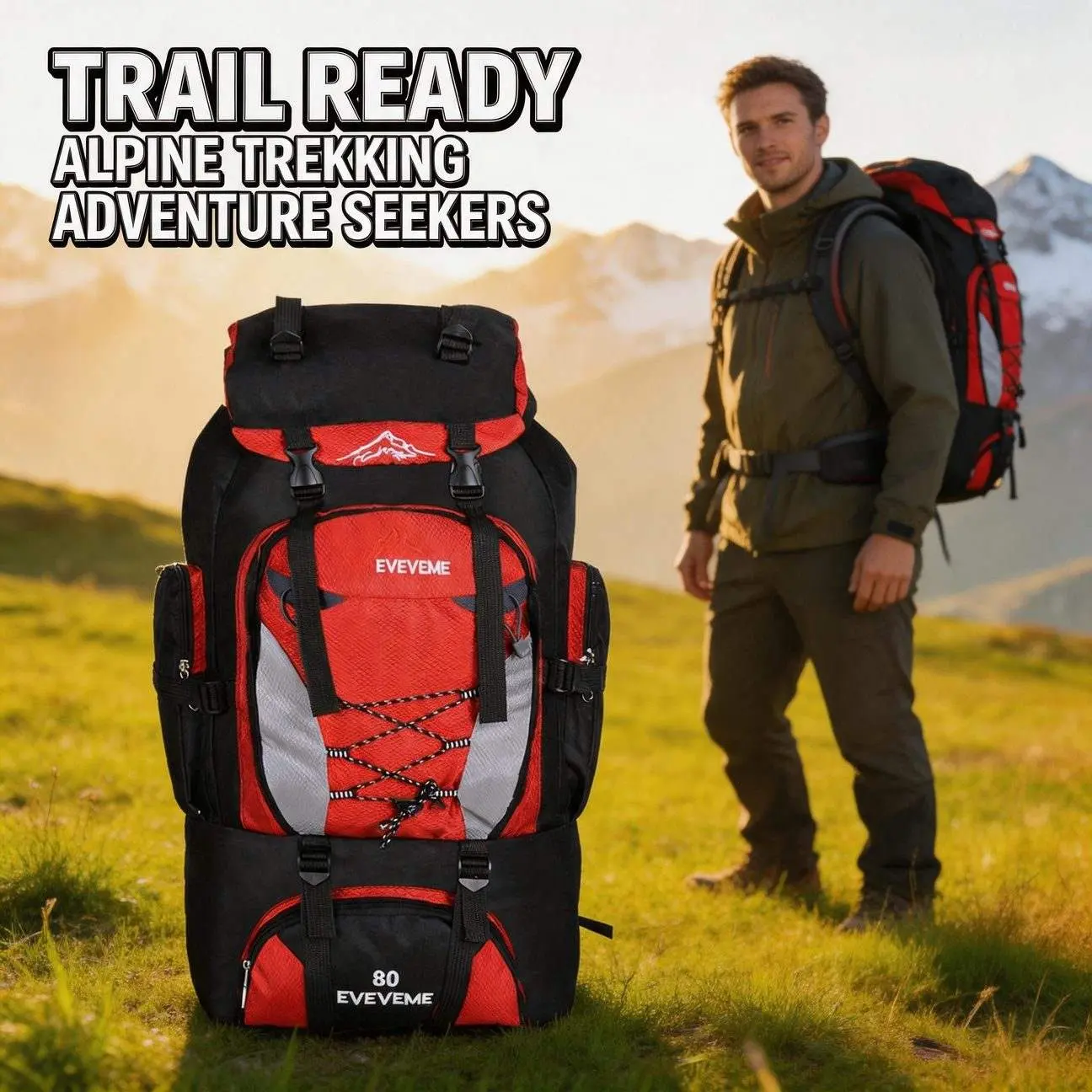 JSERYISGN 70L Outdoor Trekking Backpack with Multi Compartments, Camping Rucksack for Long Trips