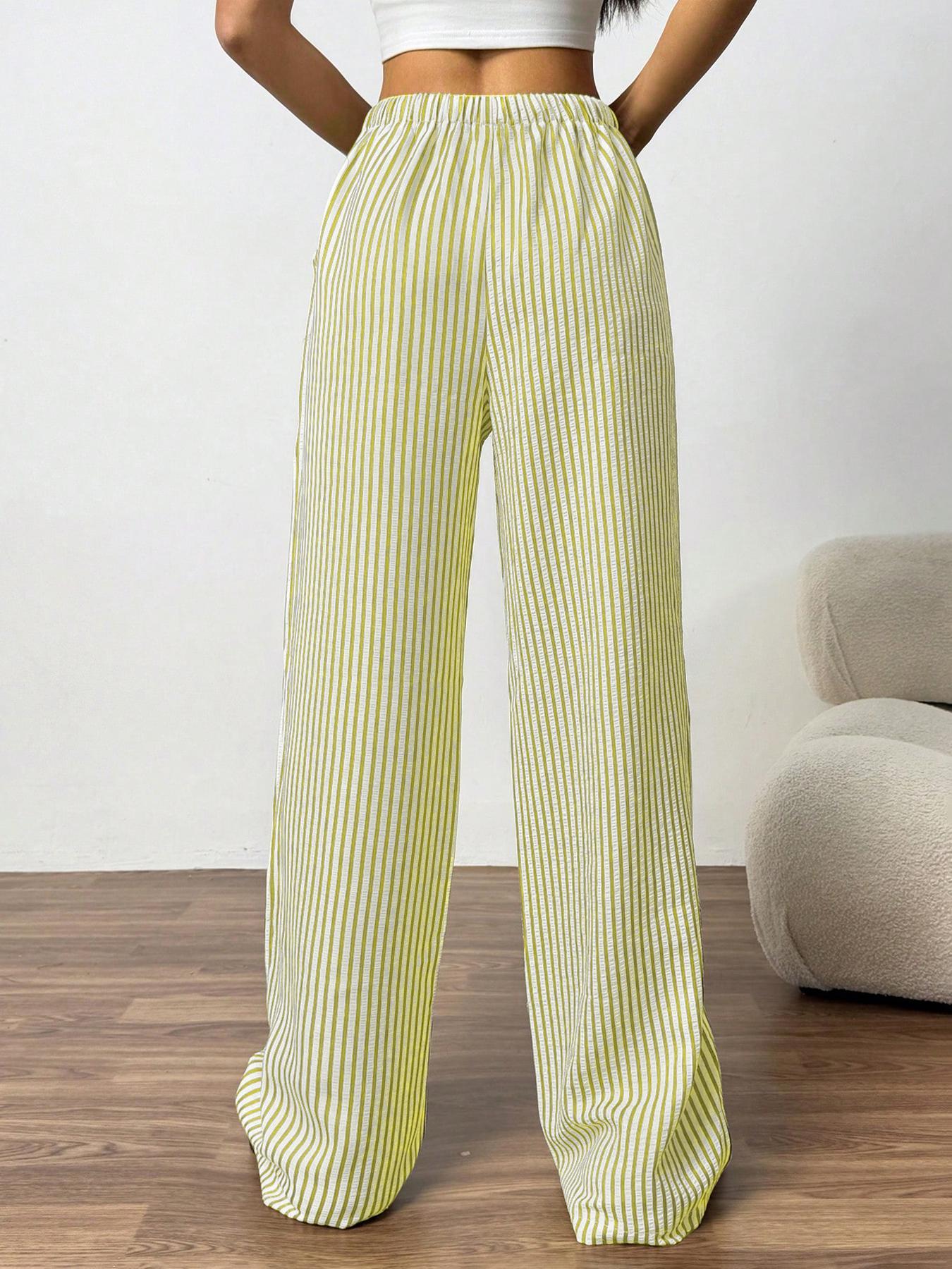Women's Striped Print Drawstring Waist Pants, Casual Comfy Wide Leg Trousers for Daily Wear, Ladies Bottoms for All Seasons