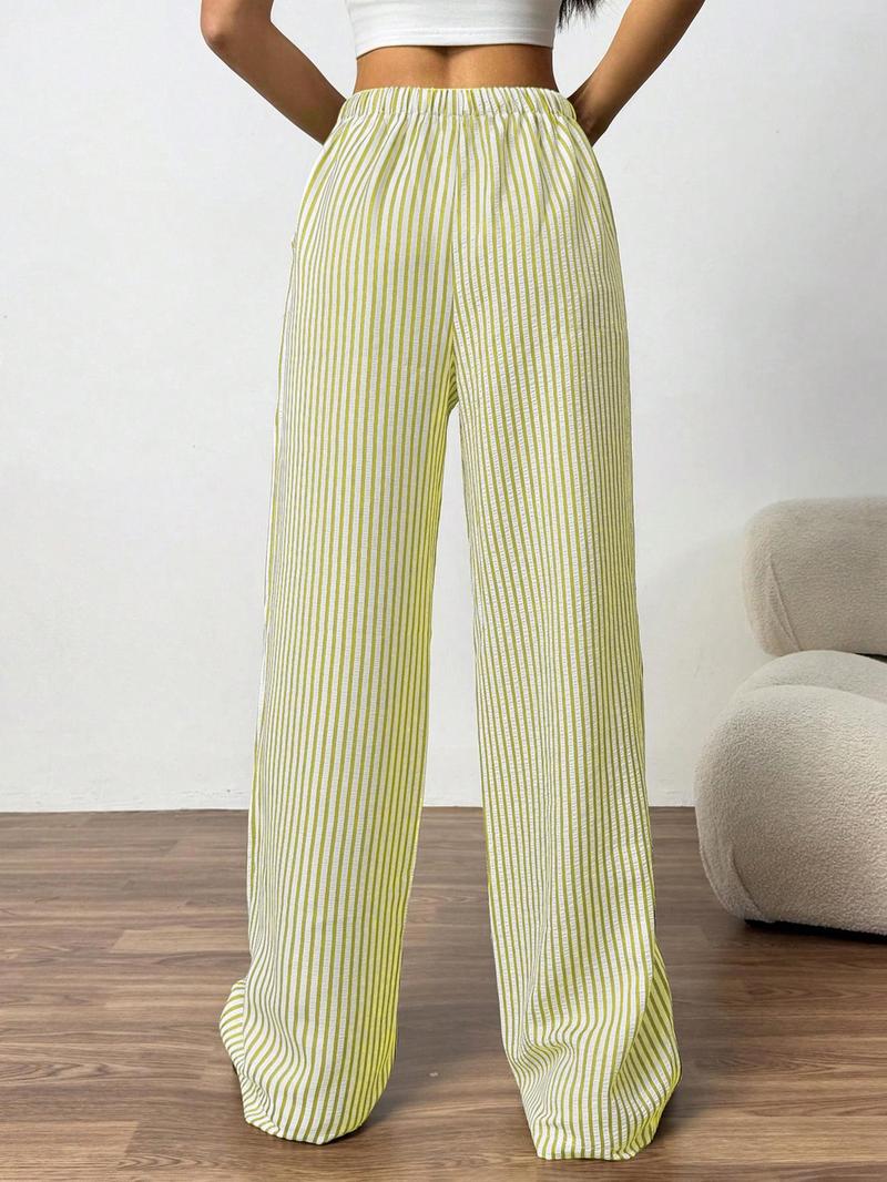Valentine's Day Women's Striped Print Drawstring Waist Pants, Casual Comfy Wide Leg Trousers for Daily Wear, Ladies Bottoms for All Seasons