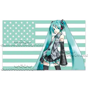Hatsune Miku Pink American Flag Tapestry Wall Art, Kawaii Anime Wall Banner, College Dorm Room Decor Flag, Otaku Gamer Girls Bedroom Makeover Background