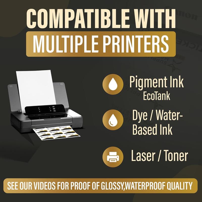 30 Glossy Sticker Sheets 8.5 x 11, Printable Glossy High Resolution Paper for Inkjet Printer (Dyes or PIGMENTS), Papel Adhesivo Brillante  para Stickers and Labels.