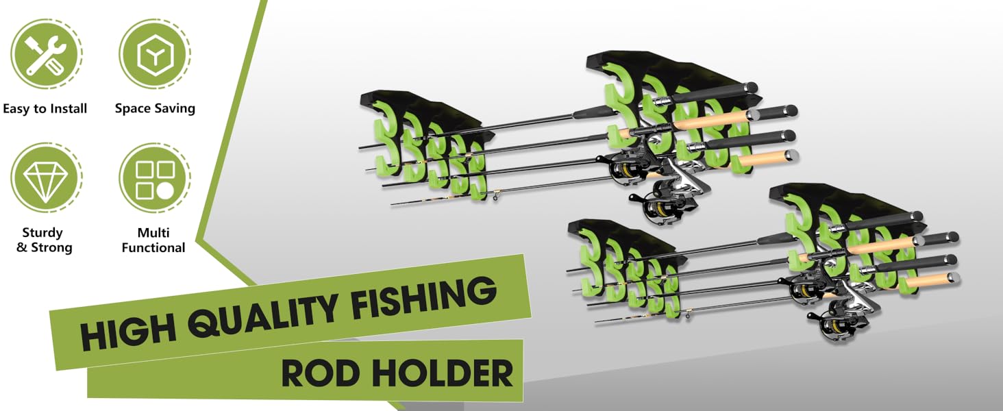 Fishing Rod Holders, Fishing Pole Holders for Garage, Wall or Ceiling Mounted Fishing Rod Rack Holds Up to 10 Rods(2 Pack) Fishing Rod Holders, Fishing Pole Holders for Garage, Wall or Ceiling Mounted Fishing Rod Rack Holds Up to 10 Rods(2 Pack)