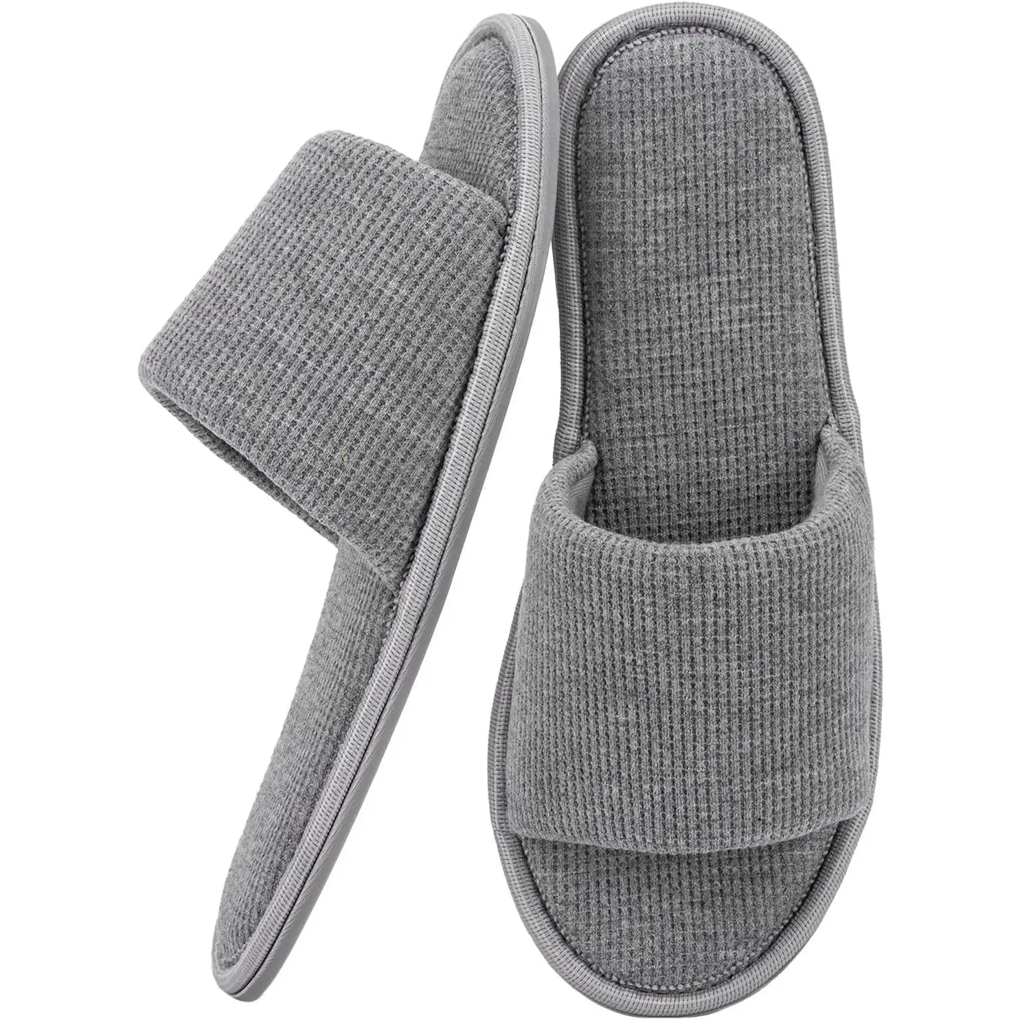 Women's Open Toe House Slippers – Breathable Waffle Fabric, Memory Foam Cushioning, Slip-On Summer Indoor Slippers, Non-Slip TPR Sole, Easy CareGift.