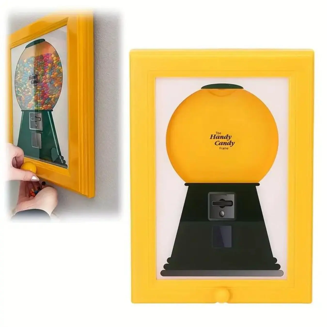 A square photo frame, Picture Frames, Plastic Frame, designed to be hung on the wall, equipped with a candy dispenser, is perfect for displaying photos while making it convenient to get candies, nuts and pet snacks.