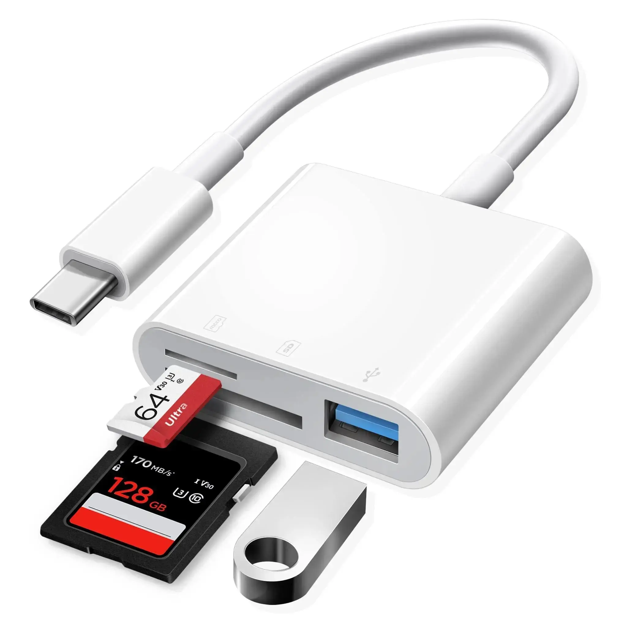 1x 3-in-1 USB C Adapter - Compact & Portable 3-in-1 Design SD/MicroSD Card Reader, OTG Hub, Type C to USB A Converter, Plug-and-Play for Content Creators (iPhone 15/16 Series, Android Phones, Laptops, Cameras) for Photo Video Transfer,sohochic