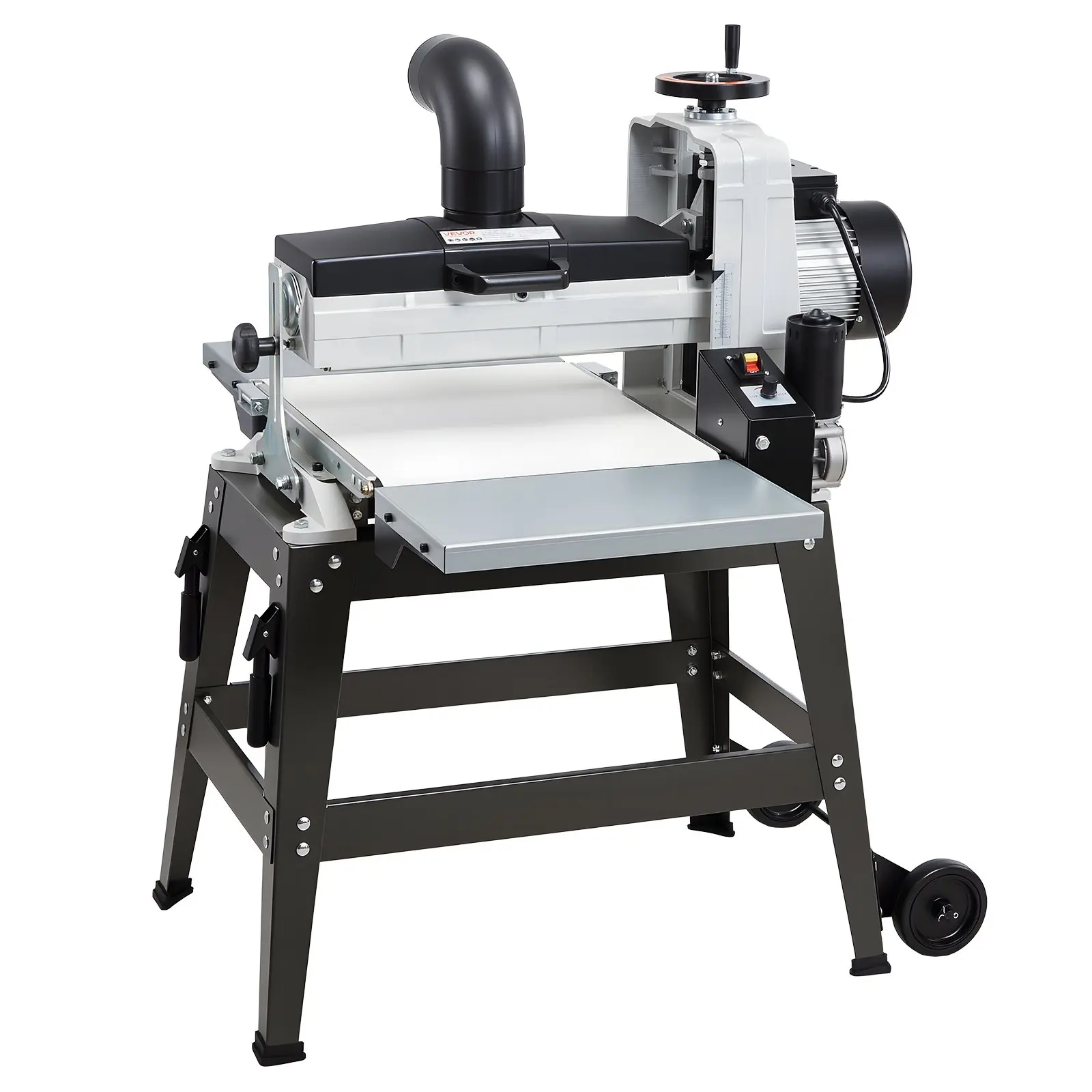 VEVOR 16 in Aluminum Drum Sander with Stand, Extension Tables, 1.5 HP 1720 RPM Dual Motors, Variable Speed Conveyor Belt, 4 in Dust Collection Port for Woodworking Cabinet Furniture Finishing