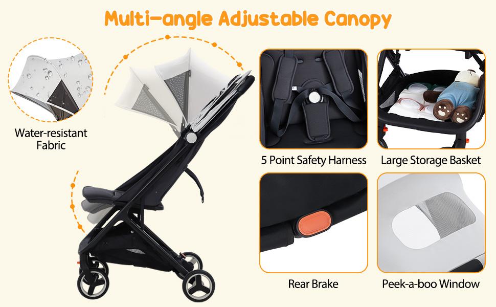 GARVEE Lightweight Baby Stroller - Compact Umbrella Stroller with Adjustable Canopy, Footrest, and Backrest, One-Hand Folding Design, Newborn Infant Stroller, Airplane Friendly, Grey