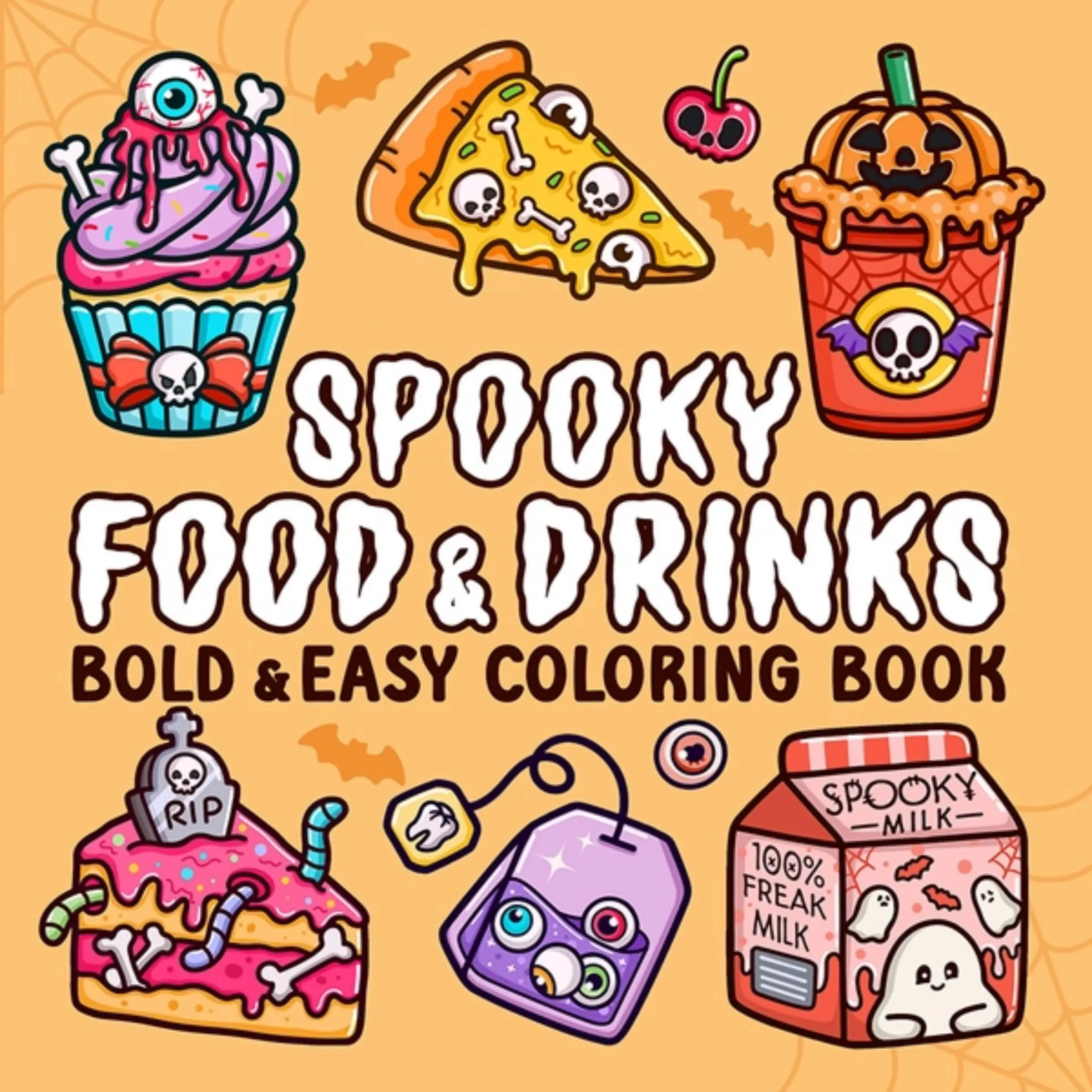 Spooky Food & Drinks Bold & Easy Paper Coloring Book | Creepy Cute Halloween Snack Coloring Pages, Large Simple Gothic Spooky Treats Coloring Book for Adults Fun Stress Relief Relaxation ASMR Art Therapy Spooky Season Gift,Cozy DIY Painting Supplies