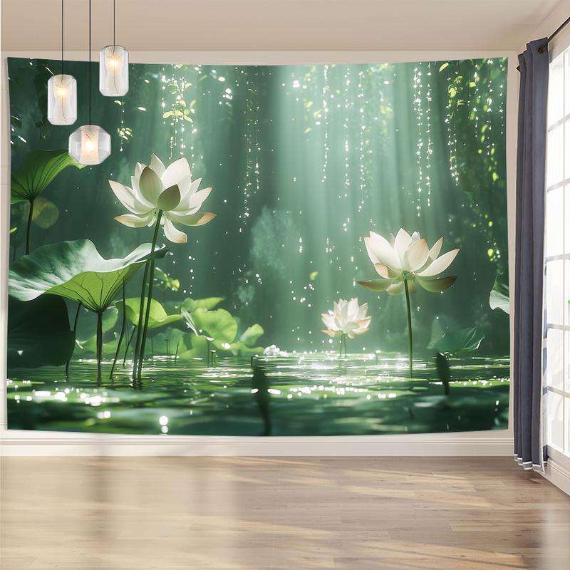 1 Elegant 3D for Lotus Flower Wall Tapestry - Vibrant Polyester Decor with Realistic Water Effect for Living Room, Bedroom, Office, Party - Perfect Creative Gift, No Power Needed, Tranquil Decoration |     Serene Ambiance |     Polyester Fabric