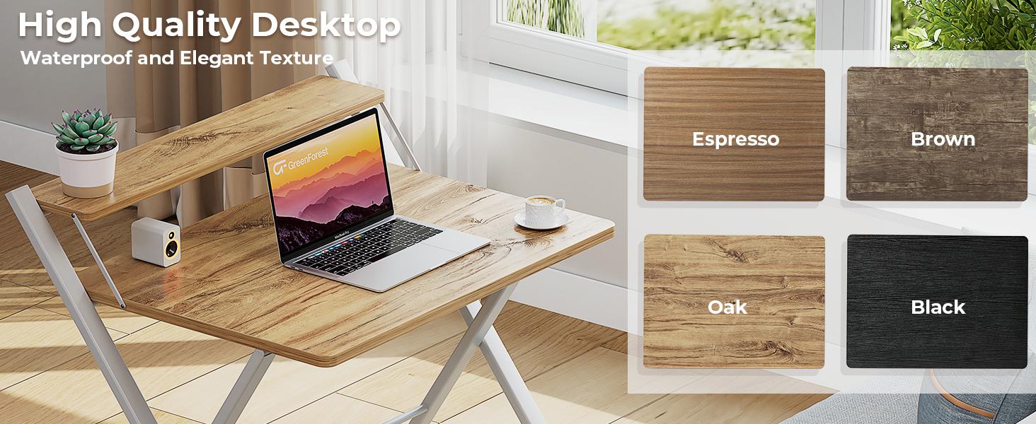 Portable Small Desk No Assembly, 2-Tier Compact Computer Desk with Shelf, Space Saving Foldable Table for Home Office, Bedroom or Apartment, Portable Collapsible Sturdy Laptop Desk, Oak