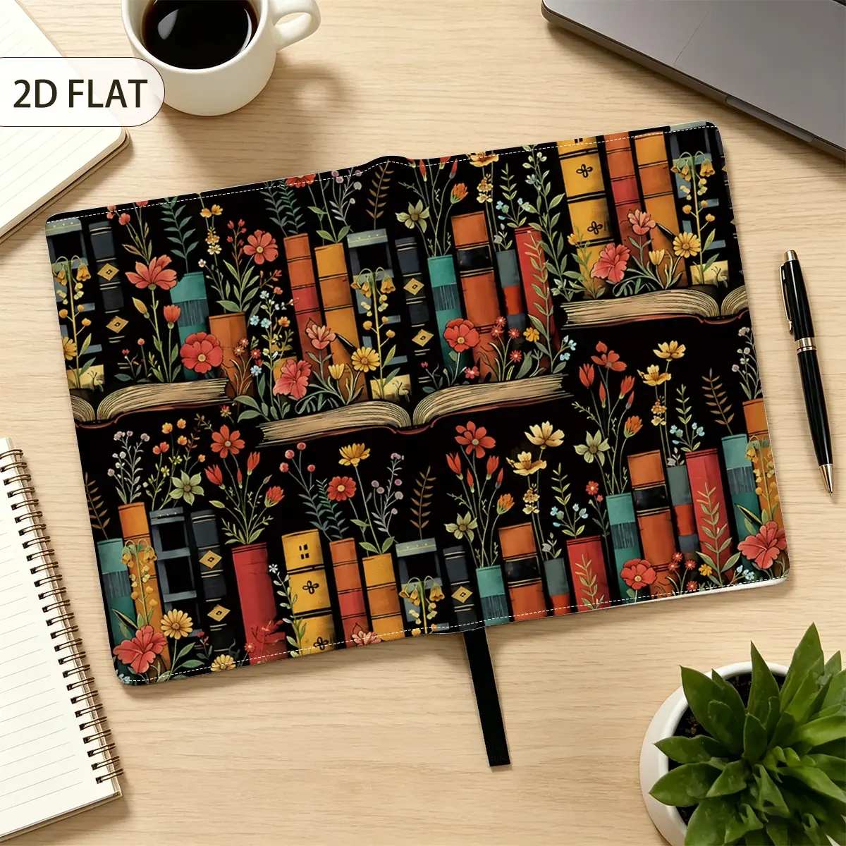 1pc 2D Flat Vintage Books & Wildflower Dark Background Pattern A5 Book Cover, Reusable Protective Book Sleeve for Notebook Journal, Literary Style Stationery Gift for Back to School Season & Teacher’s Day