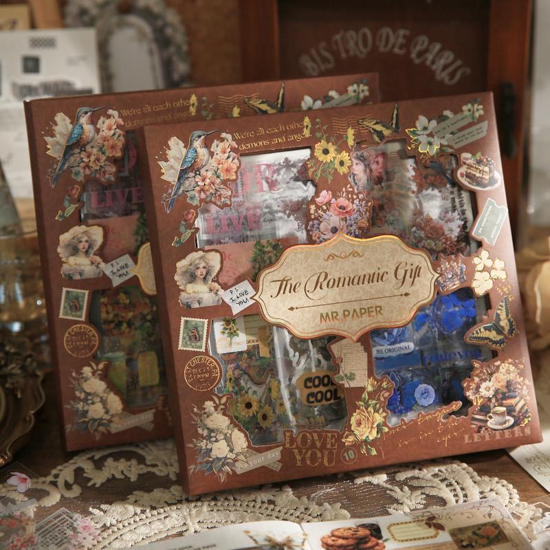 Vintage Material Paper, 100sheets/box Retro Handbook Background Paper, DIY Decorative Sticker Scrapbook Materials For Scrapbooking & Journal Making, Valentine's Day Gift