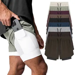 Men's fitness sports shorts, nylon running muscle training elastic quick-dry American-style double-layer basketball shorts for summer