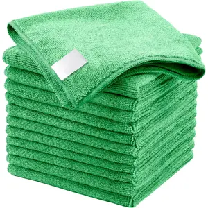 32 x 32 Centimeter (12.6 x 12.6 Inch) Microfiber Cleaning Cloths Set of 12, Streak & Lint Free Multi-Purpose Washable Towels, Household Kitchen Window Cleaning Rags, Green