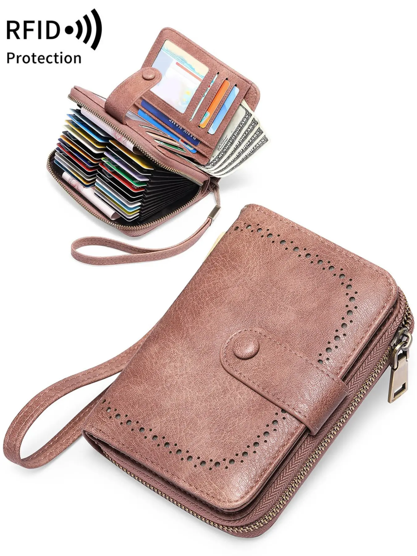 Vintage Bifold Short Wallet for Women, Casual Wallet, Ladies Wallet, Bifold Wallets, RFID Blocking Large Capacity Accordion Card Holder with Zipper Closure, Multifunctional Unisex Purse Stores Cards Cash Tickets & Photos, Portable for Daily Travel