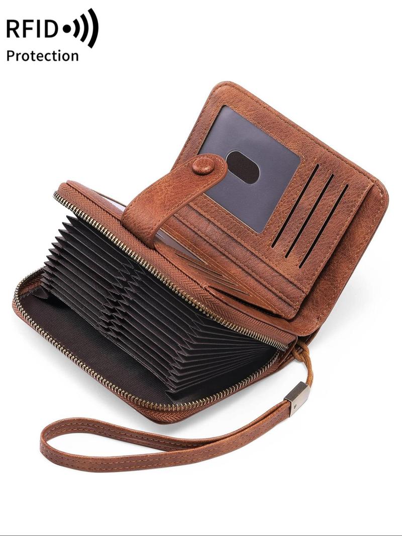 Women's Plain Zipper Short Wallet, 2025 New Style Rfid Protection Multi Card Slot Card Holder, Casual Trendy Versatile Daily Money Saving Wallets for Women As Gift, Purse for Women, Fall Outfits, Earthtone Fall Freshness