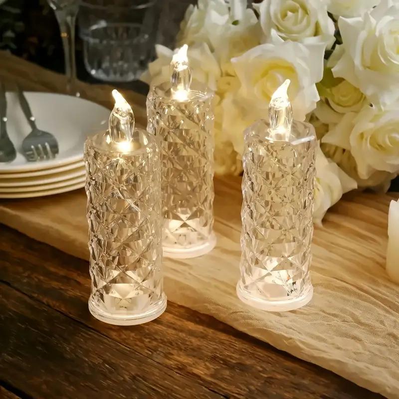 LED Flameless Candle Light, Battery Required Artificial Crystal Candle Light, LED Candle Lamp, Decorative LED Light for Home Party, Wedding, Birthday, Festival