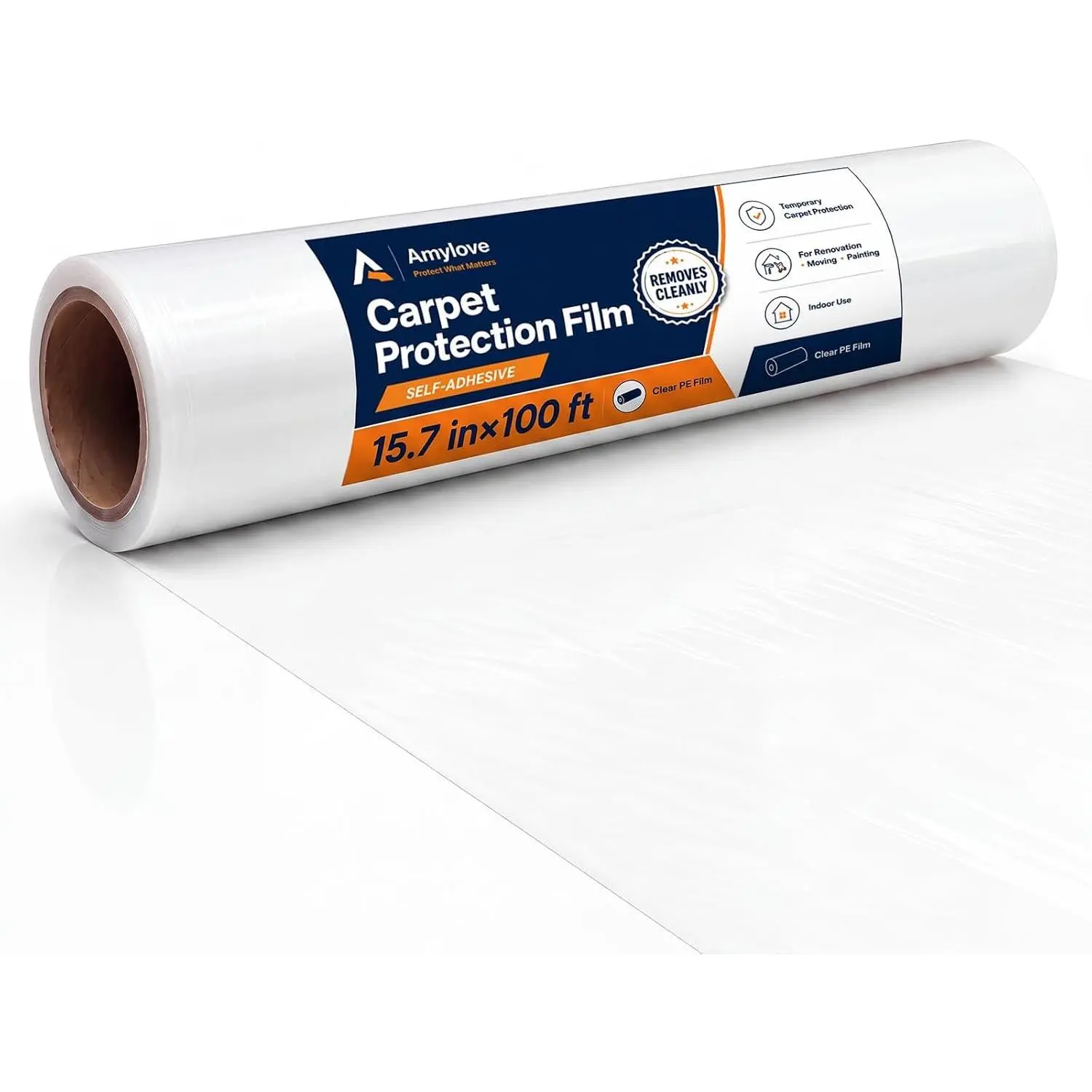 Amylove 15.7 Inch X 100 ft Carpet Plastic Protection Film, Transparent