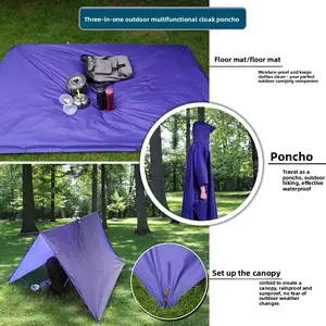 Three-in-one raincoat poncho for adults, suitable for outdoor hiking and travel, made of polyester, multifunctional raincoat
