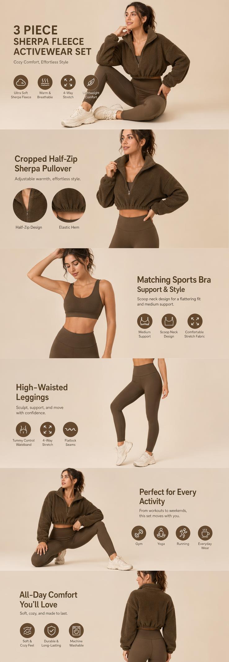 Amoyer 2026 3-Piece Set Sports OutfitFor Women, Soft Knit FaAmoyer bric, High-WaistedPants And Sports Bra, Half-Zip Plush Jacket,Fitness Set For Fall & Winter sportswear sporty style # DEALS FOR YOU