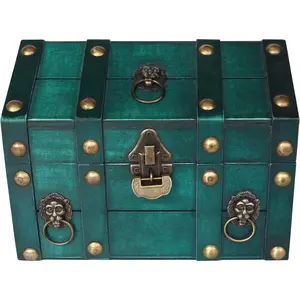 Vintage Wooden Treasure Chest, Jewelry Storage Box with Lock, Classical Storage and Decorative Box, Large Capacity Vintage Decorative Box, Jewelry Storing Storage Organizer for Home Decoration,Green