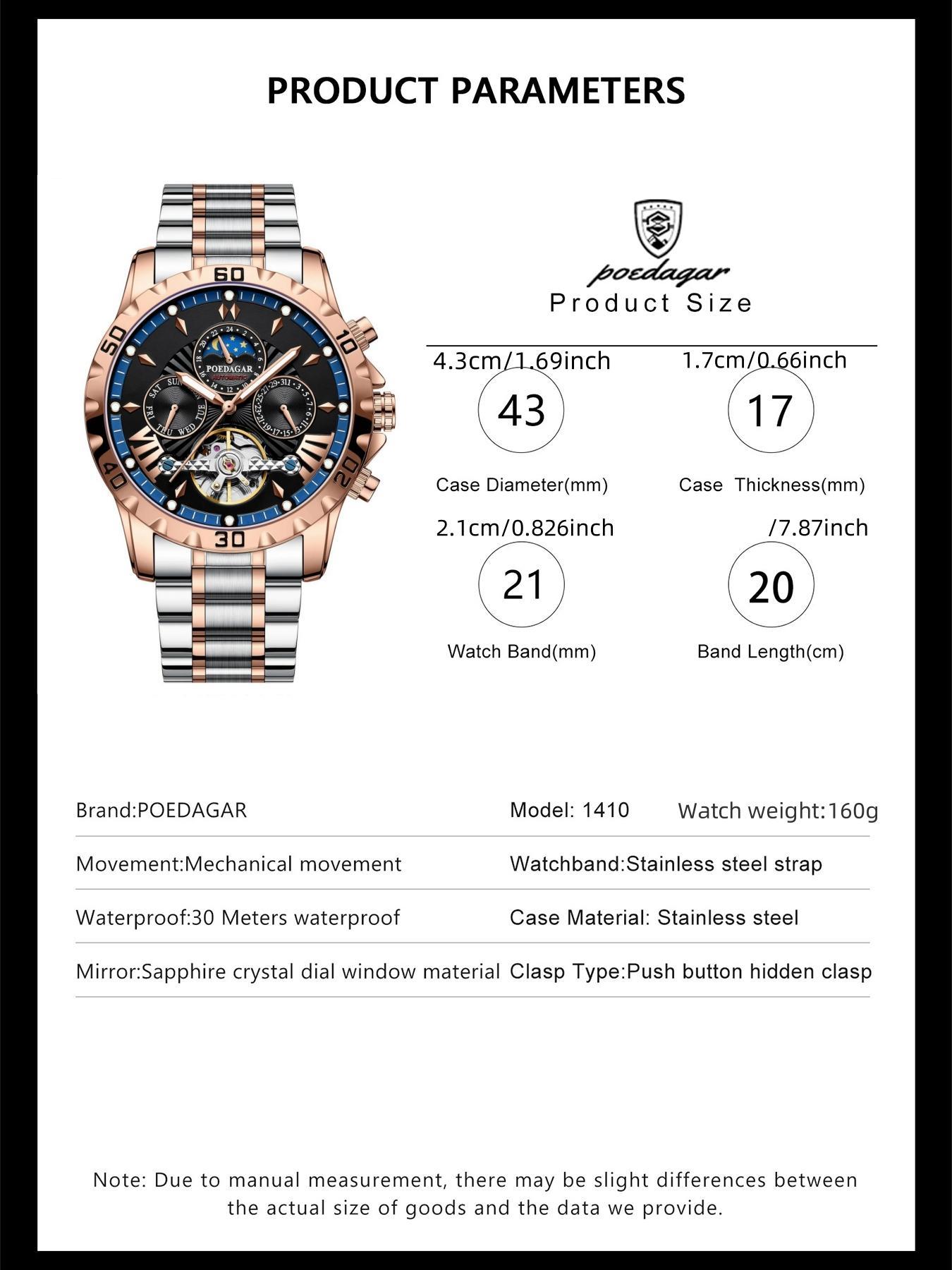 Men's Business Fashion Analog Mechanical Watch, Fashion Waterproof Luminous Date Watch for Party, Daily Decor, Exquisite Watch for Birthday Gift with Box, Waterproof Wristwatch