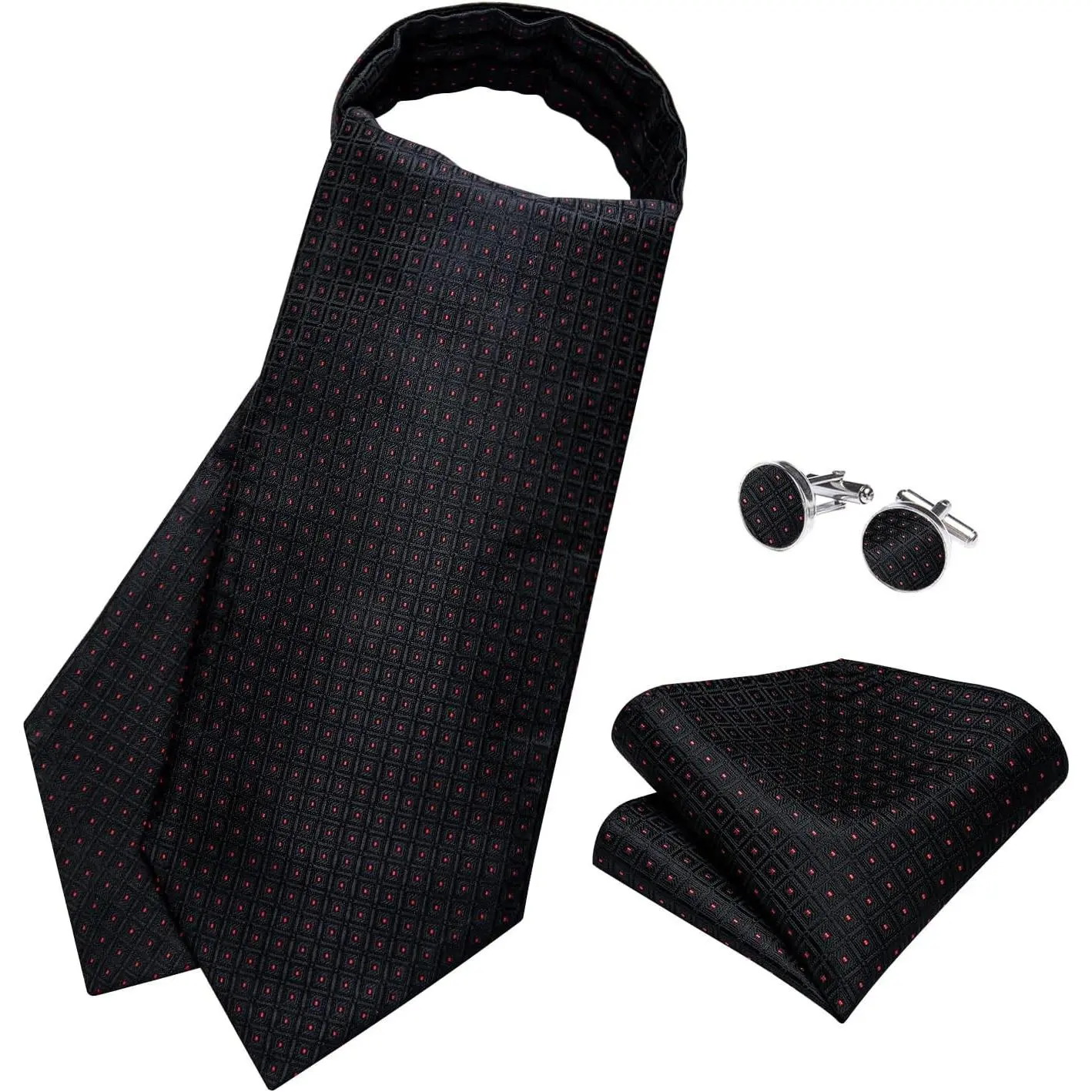 3PCS Men's Jacquard Woven Silk Ascot Cravat Tie and Pocket Square Set for Wedding(Gift)
