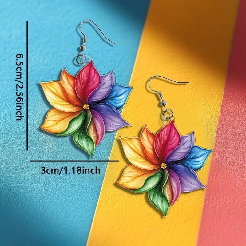 2D Flat Acrylic Creative Flower Pendant Earrings Party Jewelry Gifts Personalized Exaggerated Color Petal Oil Painting Style