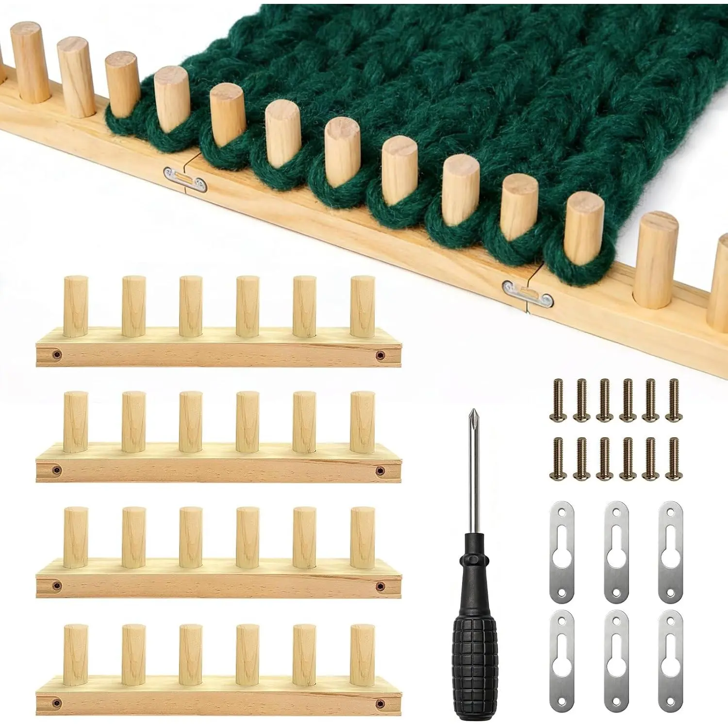 50" Loom for Chunky Blanket, Wooden Hand Knitting Loom for Chunky Yarn, Adjustable Size, No  Required with Assembly Tools