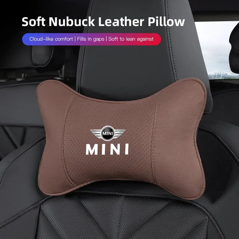 1Pcs Car Seat Headrest Soft Suede Neck Pillow Car Accessories For MINI One Cooper JCW Countryman Clubman Cabrio Paceman Coupe Roadster Clubvan