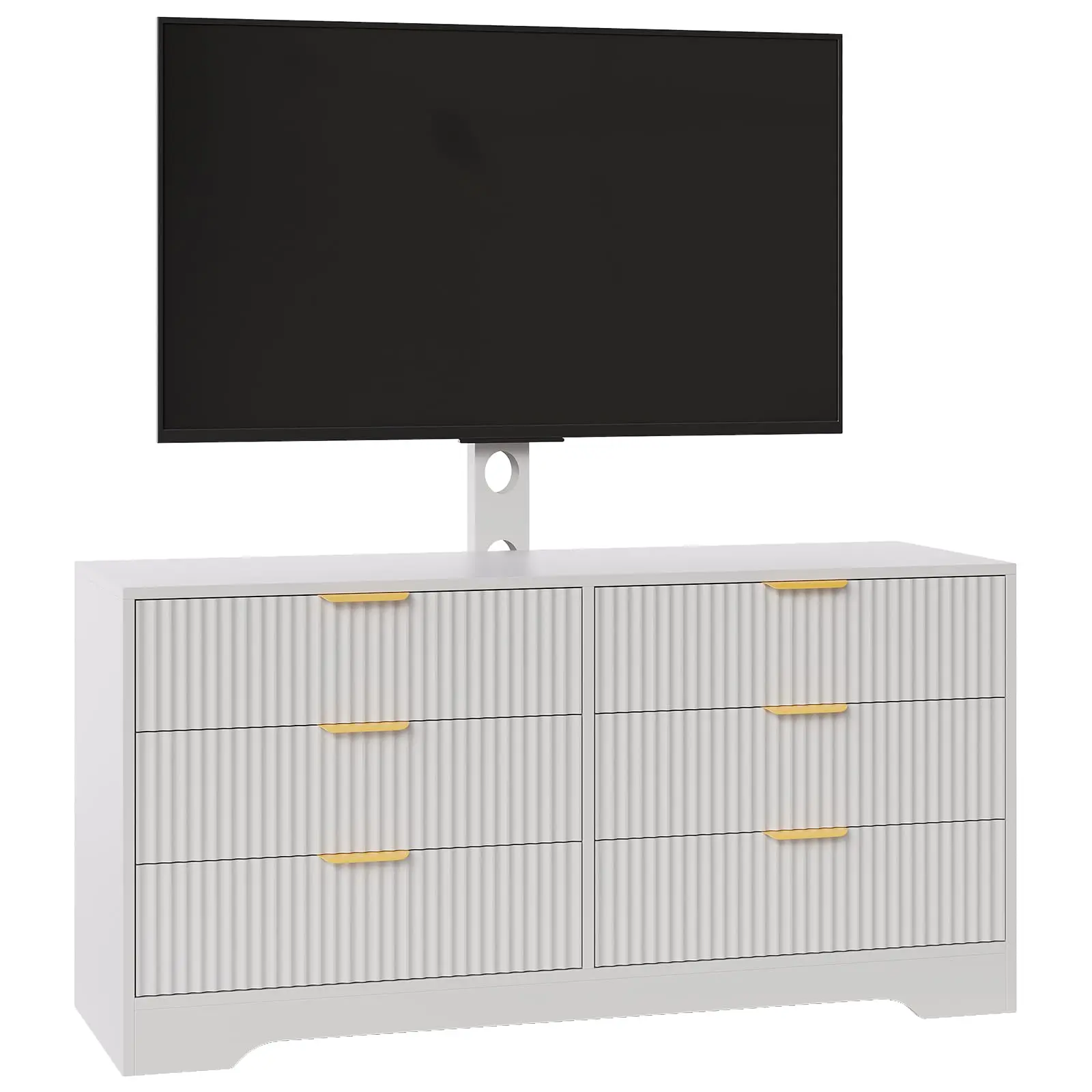Corner Media Console with Mount and 6 Drawers, Modern Entertainment Center for 32–85 Inch Screens, Stylish Storage Cabinet for Living Room and Bedroom