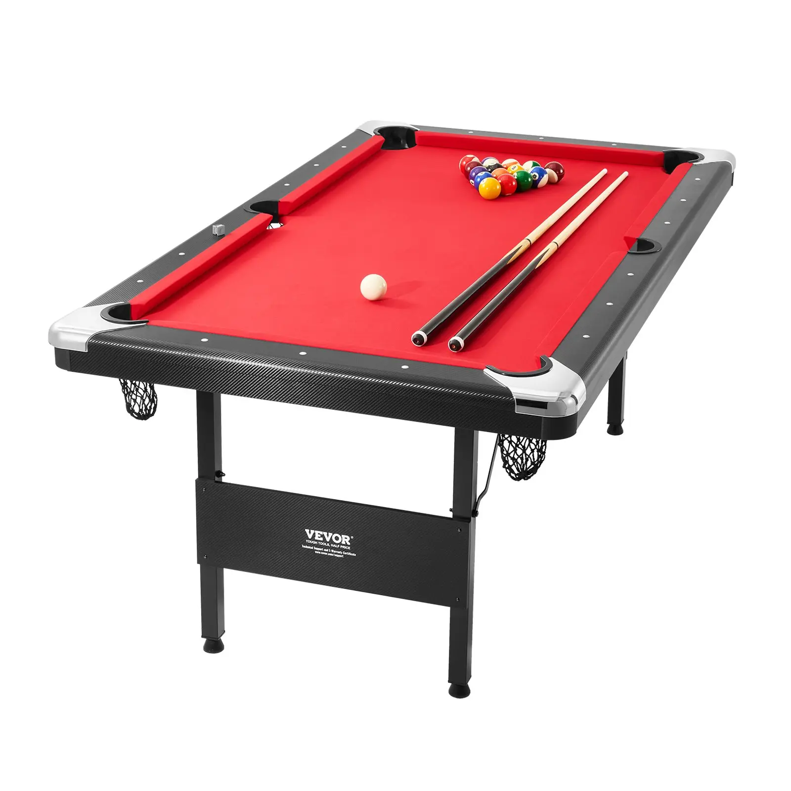 【DealsForYouDays】VEVOR Billiards Table, 6.3 ft Pool Table, Portable Foldable Space-Saving Table, Billiard Table Set Includes Balls, Cues, Chalks and Brush, Black with Red Cloth, Perfect for Family Game Room Kid Adult