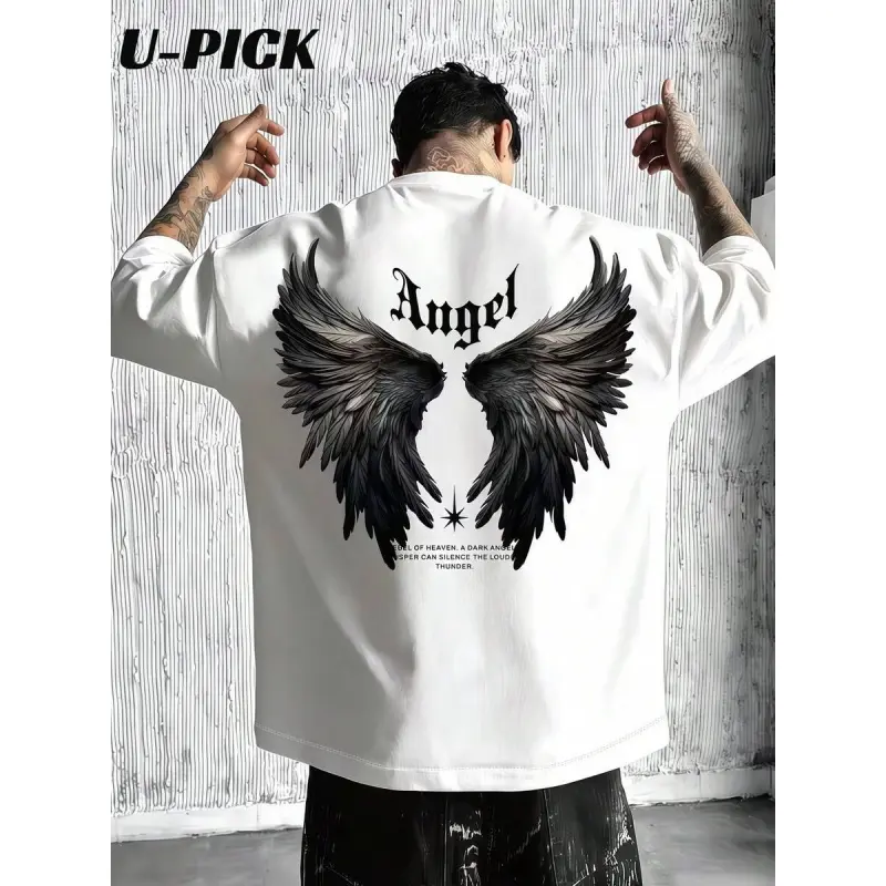 U-PICK -Gothic Angel Wings Graphic Tee- 100% Pure Cotton Short Sleeve,  Fashion, Casual And Versatile