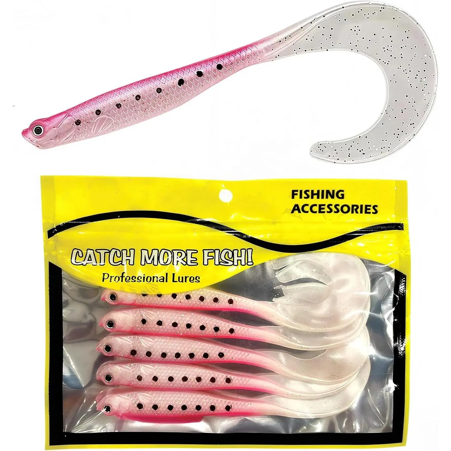 Soft Plastic Fishing Lures with Rolled & T-Shaped Tails - Realistic Paddle Tail Swim Baits, Bass Fishing Lures, Saltwater/Fresh Snag-Free Bend Baits with Lifelike Motion, Rolled Tail