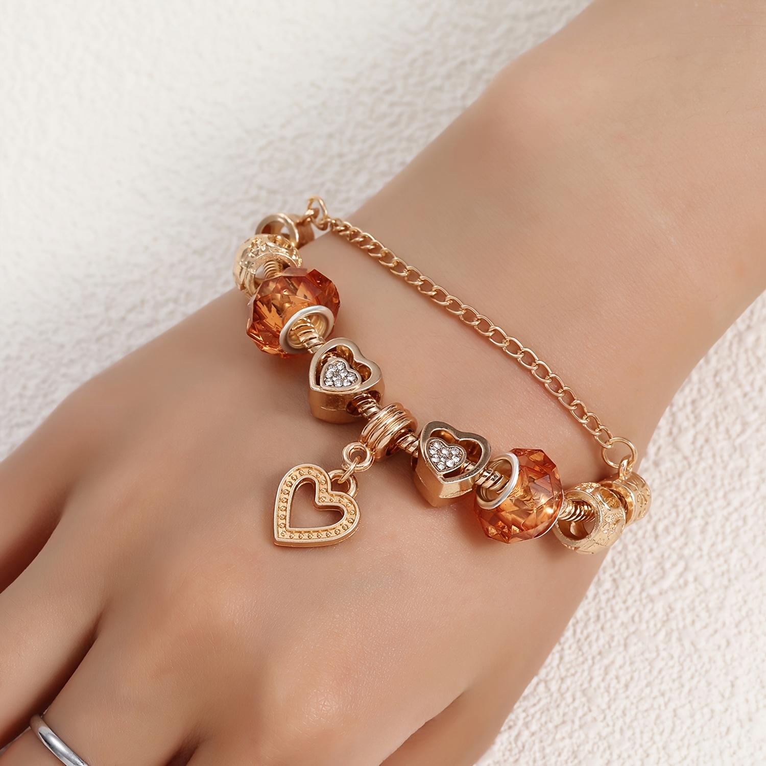 Elegant Adjustable Charm Bracelet For Women, Handmade Beads, Heart Pendant Bracelet, Fashion Jewelry Mother'S Day And Valentine'S Gift