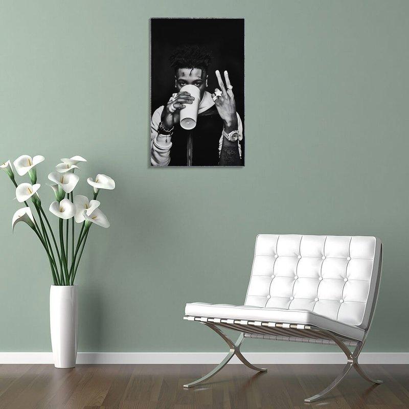 Modern Hip-Hop Canvas Wall Art, 12x18 Black White Frameless Street Style Music Poster for Home Bedroom Living Room Office Decor