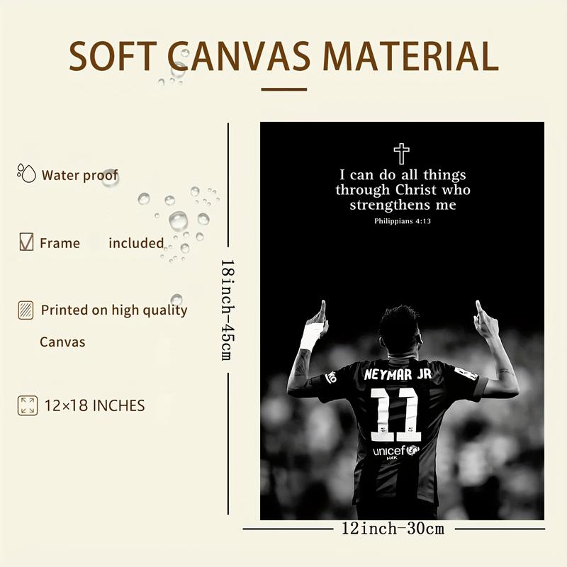 1PC Framed 2D Graphic Design Neymar Football Poster - Suitable for Bedroom, Office, Living Room, Cafe, Bar, Dorm - Fan Inspiration Gift Motivational Football Theme Decoration - Perfect for Football Lovers, Ornaments, Decor, Decoration
