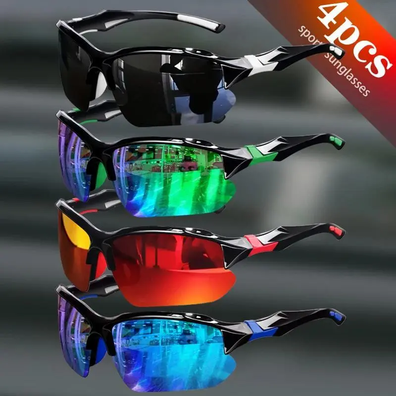 XUH 4 Pack Men's Polarized Sports Sunglasses with TAC Lenses & PC Frame, Multi-Color Coating UV400 Outdoor Shades for Fishing, Running & Daily Casual Wear, Outdoor Wear, Running/Fishing, Semi Rimless, Uv400 Lens, Sportive Sunglasses, Men's Sunglasses