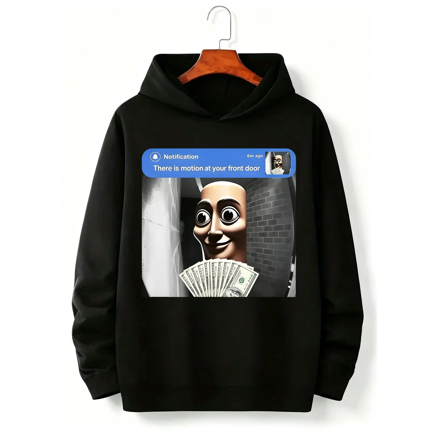 Men's Premium Graphic Hoodie Featuring There is Motion at Your Front Door Tung Tung Tung Sahur Meme Artistic Print Casual Streetwear Pullover Style