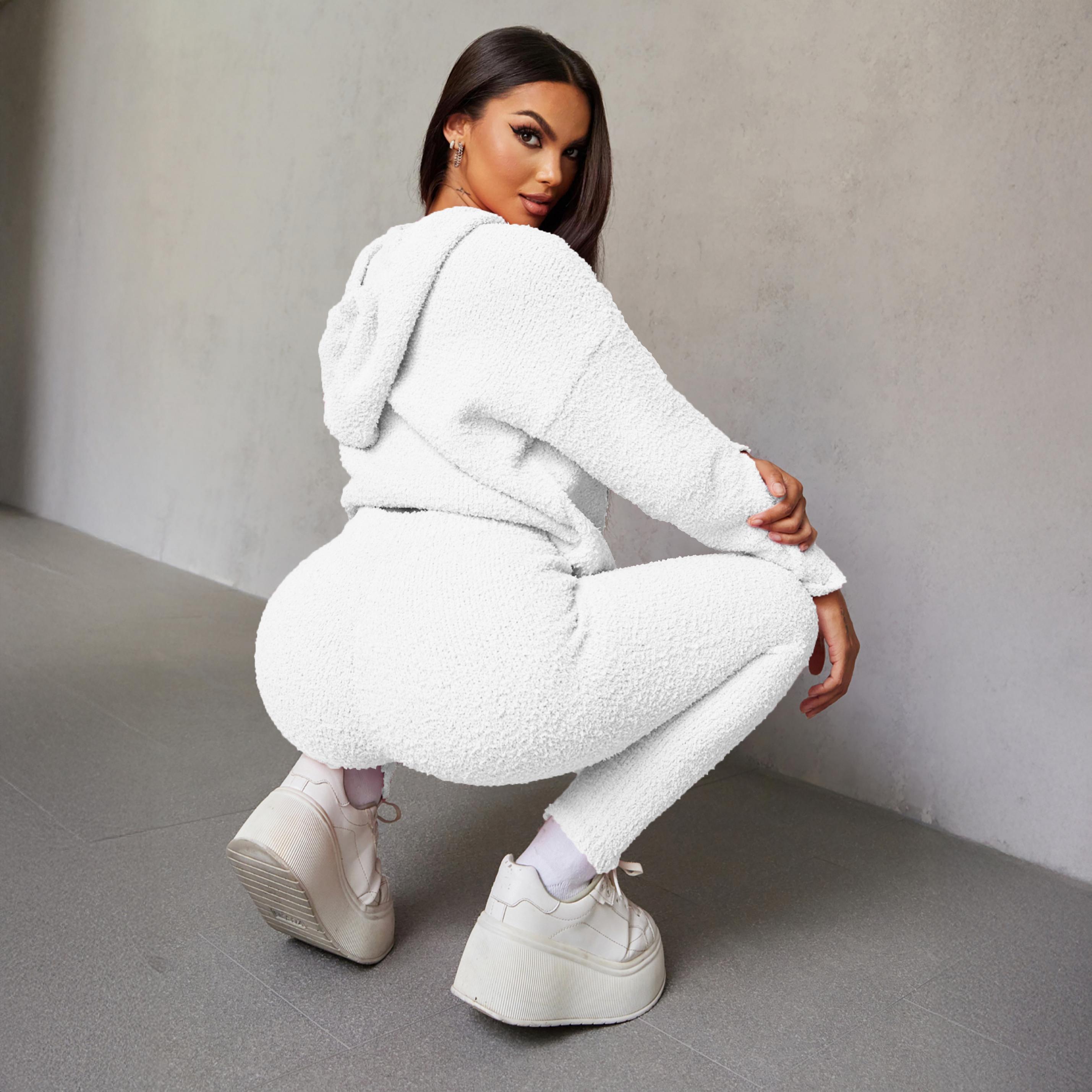 Joyfunear Women's Soft Woolen Knit Tracksuit Hoodie & Leggings Set for Home Leisure Daily Outings High-Quality Blend Fabric Adjustable Drawstring Hoodie Elastic Waist Leggings Pink Hue S-XXL