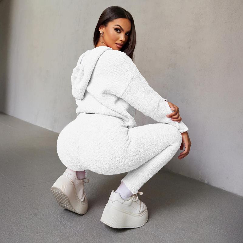 Joyfunear Women's Soft Woolen Knit Tracksuit Hoodie & Leggings Set for Home Leisure Daily Outings High-Quality Blend Fabric Adjustable Drawstring Hoodie Elastic Waist Leggings Pink Hue S-XXL